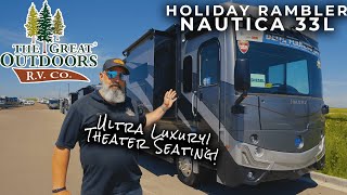 GORGEOUS UltraLuxury Diesel Pusher with Theater Seats  Holiday Rambler Nautica 33TL [upl. by Hirz]