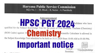 HPSC PGT महत्वपूर्ण सूचनाHPSC PGT updatechemistry important notice [upl. by Raynor528]