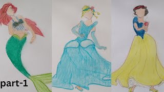 How to draw disney princesses step by step draw Ariel Cinderella Snow White  Part 1 [upl. by Oalsinatse991]