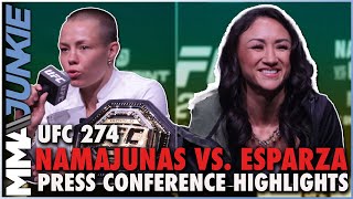 Rose Namajunas Carla Esparza talk rematch at UFC 274 press conference [upl. by Dhruv]