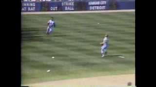 BO JACKSON CATCHES BALL AND THROWS RUNNER OUT AT 1ST  APRIL 17 1988 [upl. by Earle]