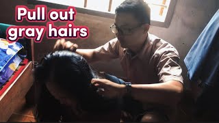 Pull out gray hair removal for ms Hồng Ngọc ASMR [upl. by Pimbley]