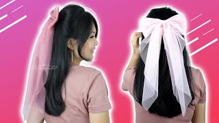 NO SEW Bow with Long Tails 😍 Great Hair Accessories for Valentine’s Day ❤️ Tulle Hair Bow DIY [upl. by Ennairak]