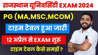 RAJASTHAN UNIVERSITY PG EXAM 2024 TIME TABLE MA MSC MCOM PREVIOUS amp FINAL YEAR TIME TABLE  RU EXAM [upl. by Ardnas]