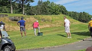 Adrian Beltre Pudge Rodriguez Ian Kinsler 9th hole Leatherstocking Golf Course 71924 Cooperstown [upl. by Sirrap456]