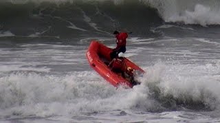 Lifeguard Dingy Tackling Cornwalls Surf Waves [upl. by Kawai]