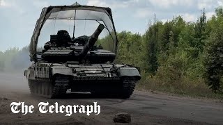 Ukrainian tanks seen driving in Sumy region near border with Russia [upl. by Lyrret]