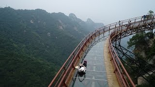 Cliffside glass walkway 2000 meters above sea level in Shaanxi China [upl. by Alym]