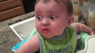 Baby actually saying quotyuckquot while eating his baby foodHILARIOUS [upl. by Ashbey683]