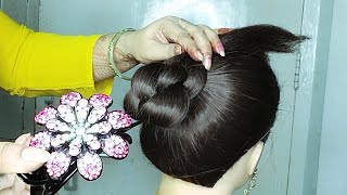 Beautiful 😍 Daily Use Hairstyle For Saree Easy Bun Hairstyles With Braiding Hair by Peehu Hairstyle [upl. by Annyrb]