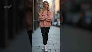 2024 Autumn fall street fashions  oversized sweatshirt with leggings outfit styles [upl. by Gladwin181]