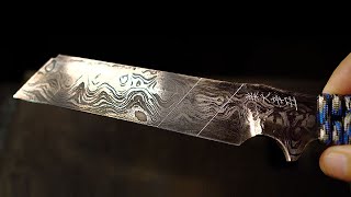 No VoiceBox Cutter into Damascus Steel Knife [upl. by Alaaj849]