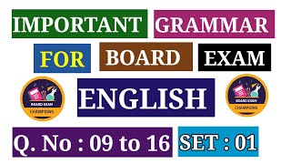 SET  01  Q09 to 16 ENGLISH  CLASS X  GRAMMAR FOR BOARD EXAM NCERTCBSE [upl. by Briggs295]