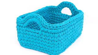 ESPAÑOL CESTA RECTANGULAR CON ASAS  CROCHET TRAPILLO [upl. by Eijneb]