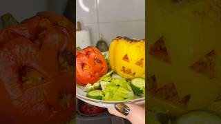 Gefüllte Paprika 🎃🫑 gefülltepaprika Airfryer reis feta vegetarian pumpkin halloween pepper [upl. by Mcgraw134]