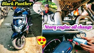 TVS ntorq engine oil change full detail🔥 Black panther 🖤 [upl. by Leesen]