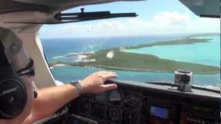 Cessna 310 Flying in the Bahamas Landing at Staniel Cay Farmers Cay [upl. by Nalyorf]