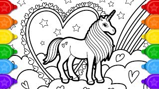 Glitter Unicorn Coloring and Drawing for Kids  How to draw a Glitter Unicorn Coloring Page [upl. by Euphemiah]