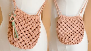 Macrame Mini Bucket Bag with Simple Adjustable Strap  TUTORIAL [upl. by Anyat886]