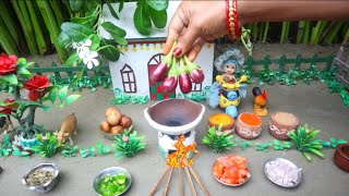 Miniature Baigan Recipe  Aalu Baigan ki Sabji  Miniature Cooking  Mini Food  Rasoi Ki khushboo [upl. by Acinimod614]