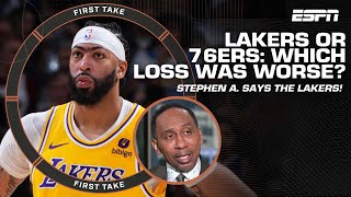 Stephen A proclaims the Lakers’ Game 2 loss was more DEVASTATING than the 76ers 👀  First Take [upl. by Farhi164]