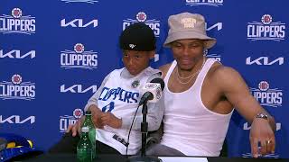 Russell Westbrook shares a moment with his son 🙏 Postgame Interview [upl. by Abbot]