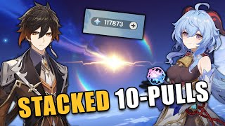 Summoning for Ganyu and Zhongli but every 10pull is STACKED  Genshin Impact [upl. by Newg]