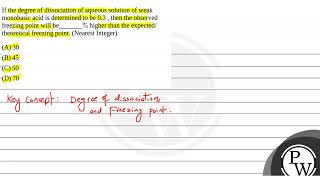 If the degree of dissociation of aqueous solution of weak monobasic acid is determined to be 03 [upl. by Amalburga]