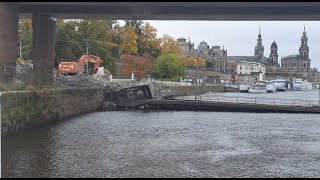 Carola Brücke Dresden aktueller Stand der Beräumung Terrassenufer Raddampfer Stadt Wehlen legt an [upl. by Erda]