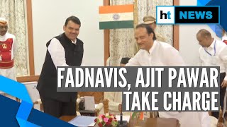 Devendra Fadnavis amp Ajit Pawar after taking oath as CM amp Deputy CM [upl. by Leilani330]