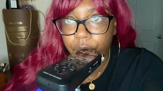 Asmr  Tascam mic biting with gloves and mouth sounds [upl. by Leinod]