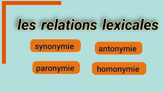 les relations lexicales synonymie antonymie  paronymie  homonymie [upl. by Norb]