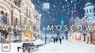 【4K】Snowfall in Moscow Russia  Walking in Moscow in the Winter Snow in 4K [upl. by Morgan]