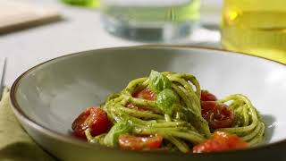 Barilla  How to make Spaghetti with Pesto genovese and roasted tomatoes [upl. by Nirrac]