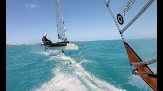 Bermuda Windsurfing  Windsurfer vs Moth high speed blast on the Starboard Isonic 117 [upl. by Ehctav929]