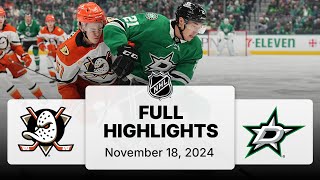 NHL Highlights  Ducks vs Stars  November 18 2024 [upl. by Ahsinel]