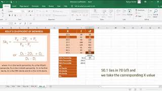 Kellys Skewness Coefficient Discrete Series in Excel [upl. by Eardna721]