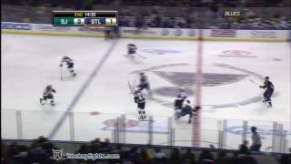 Joe Thornton hits David Perron Logan Couture vs Alex Pietrangelo Nov 4 2010 [upl. by Cicely]