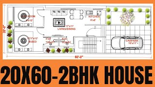 20x60 home plansSouth Facing 2BHK House Plan Vasthu [upl. by Ceil116]