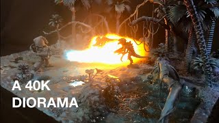 Space Marines vs Tyranids  a Terminator Roasts Termagants in Jungle at Night Warhammer 40k Diorama [upl. by Knah]