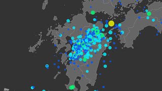 アニメーションでみる、熊本地震の回数と発生場所の遷移 [upl. by Oretna]