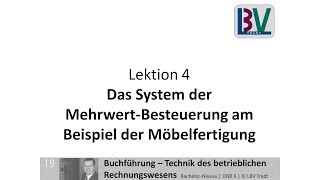 Mehrwertsteuer  Umsatzsteuer Vorsteuer Zahllast Beispiel Möbelfertigung FB L04 T02 [upl. by Erdried100]