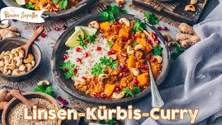 KürbisLinsenCurry  Das Beste Rezept  schnell einfach vegan [upl. by Etteroma]