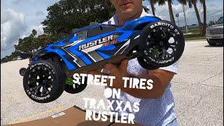 Swapping Proline Trenchers for Duratrax Bandito Street Tires on Traxxas Rustler VXL 4x4 Test Run [upl. by Klimesh]