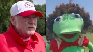 😂 “We dont spend a lot of time here with puppetsquot Andy Reid on viral Patrick Mahomes Kermit Puppet [upl. by Nary634]