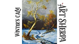 How to paint with Acrylic on Canvas Winters Calm Landscape  TheArtSherpa [upl. by Nageet]