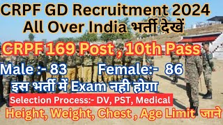 CRPF Recruitment 2024  CRPF Sports Quota New Vacancy 2024 Age Limit Qualification Height Cheast [upl. by Jumbala671]