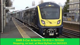 SWR 5Car Arterios 701510  701530 stopping on test at West Byfleet on 06032024 [upl. by Justino780]