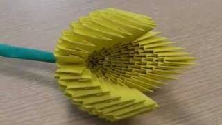 3D origami  flower  yellow tulip with leaf  how to make [upl. by Ocinom]