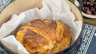 NoKnead Dutch Oven Bread 5 ingredients [upl. by Nnylarac395]